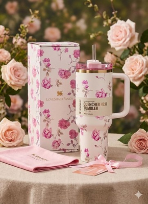 #ad Stanley X Love Shack Fancy Quencher 40 oz Tumbler Cup Ribbon Rosa Pink Limited $42.99