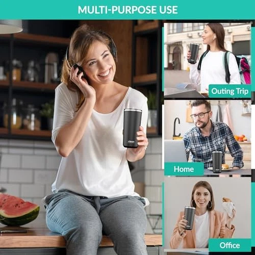 20oz Insulated Black Tumbler with Lid - Double-Wall Vacuum for Travel & Office