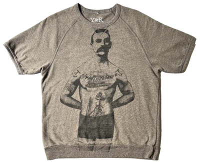 PROVINCETOWN Tattoo Bather Y & K Sweatshirt Tee Vintage Graphic Taupe Knit L - Image 1 of 4