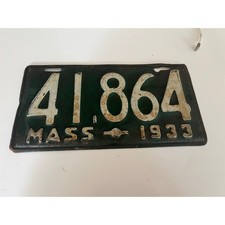 1933 Massachusetts License Plate 41864 Collector's Item JL