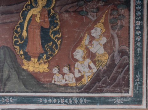 Antike Thai Malerei im Rattanakosin Stil - Buddha & Anhänger , Thailand 19. Jh - Bild 5 von 7
