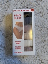 NWT Lucky Brand Womens Ladies Hi-Cut 6-Pack Panties Medium Beyaz