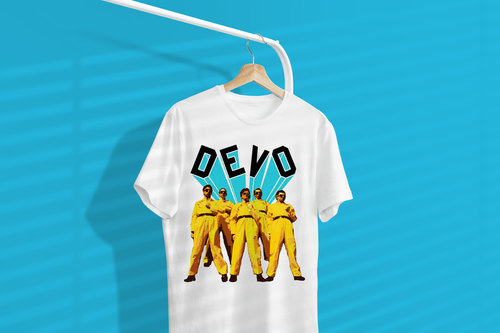T-shirt Vintage Concert DEVO - Cotton Unisex Taille XL Blanc - Style Poster De Concert Années 80