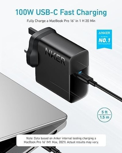 100W USB C Charger, Compact and Foldable Fast MacBook Charger, For MacBook Pro, - Picture 2 of 7