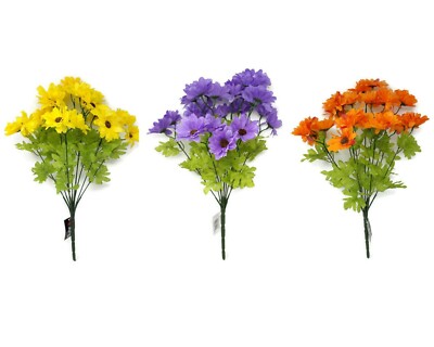 Künstlicher Kosmos Gänseblümchen Blume Busch x 42 cm - 22 Köpfe - orange flieder oder gelb