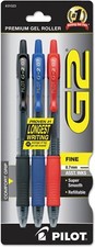 Pilot G2 Refillable Retractable Rolling-Ball Gel Pens Fine Pt Red/Blue/Black