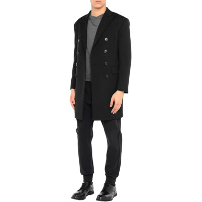 DSQUARED2 Coat Tailored Double Wool Overcoat Breasted Black Size 50 RP £1390.00