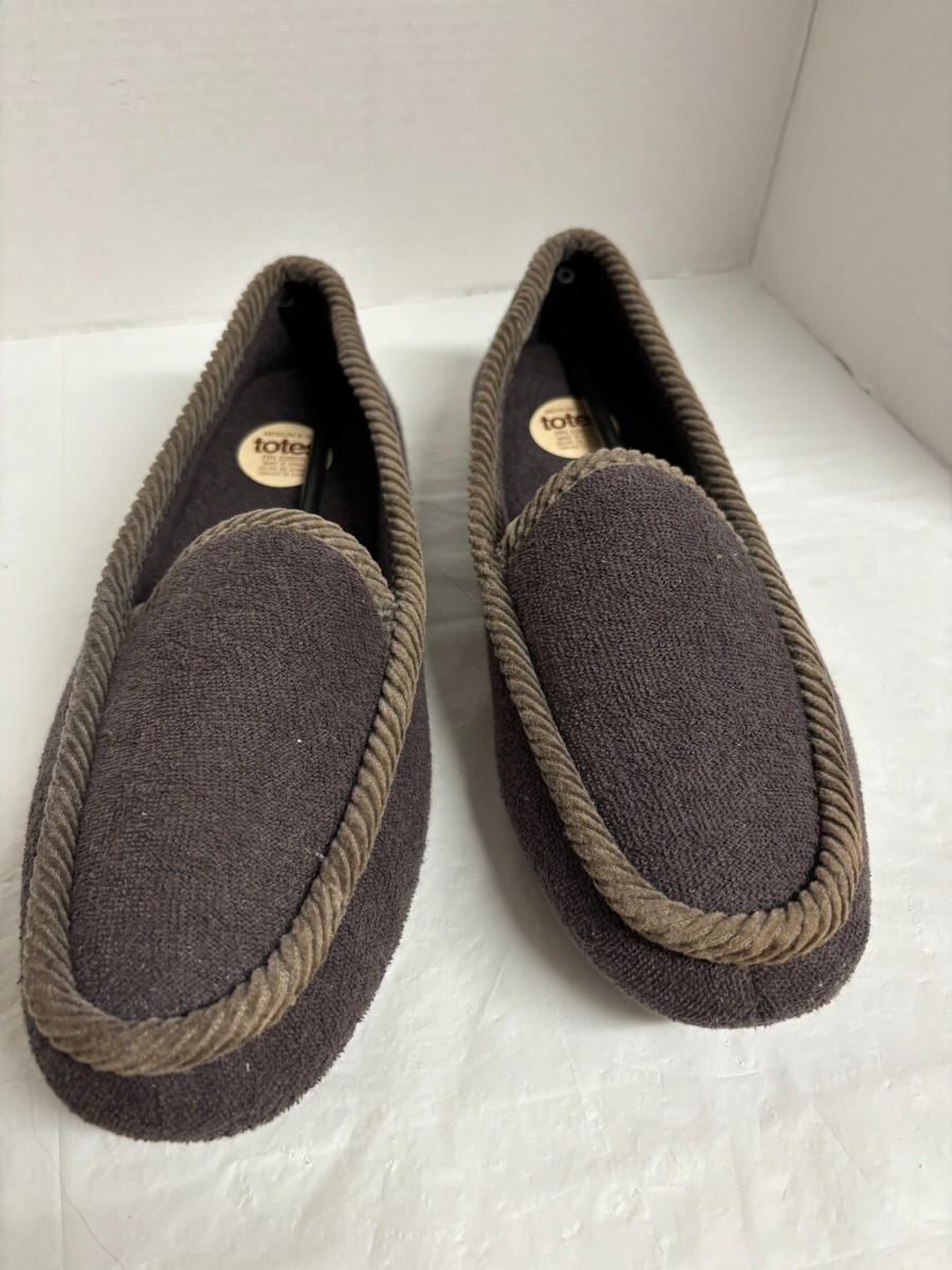 Totes Mens Microterry Moccasin Memory Foam Slippers Brown M 8-9