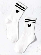 Heart  Striped Pattern Crew Socks Silly Socks for Women Funky Socks Funny Socks