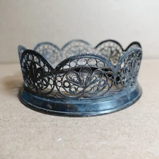 Antique Russian Ornate Silverplate Filigree Bowl Holder