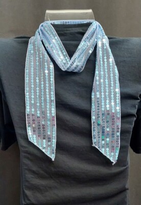 Lot of 12 Sparkly Sequins Scarf Wrap 49'' X 2.5'' - Light Blue
