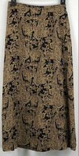 Talbots 100 Silk A Line Midi Skirt 6 Brown/Blk Geometric Career Boho Whimsigoth