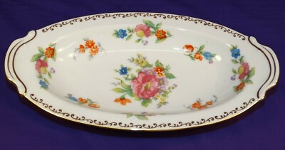 NORITAKE BONE CHINA DRESDLINA 8 1/2'' OVAL RELISH DISH DRESDEN FLOWERS GOLD TRIM