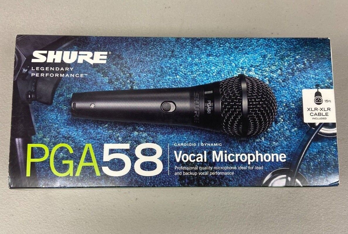 SHURE PGA58 DYNAMIC VOCAL MICROPHONE 15FT XLR-XLR CABLE ZIPPER POUCH & CLIP NEW