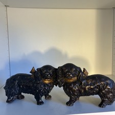 Pair Of Antique Cold Painted Metal Cavalier King Charles Spaniels