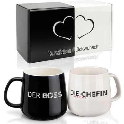 Humorvolles Boss & Chefin Tassen Set, Keramik, 420ml, Spülmaschinenfest