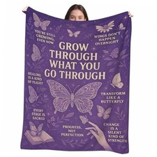 Throw Blanket 50x60   Soft Flannel Fleece, Purple 60"x50" Butterfly