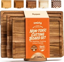 SMIRLY Wood Cutting Boards For Kitchen Meal 3 3 Pack With Holder, Acacia