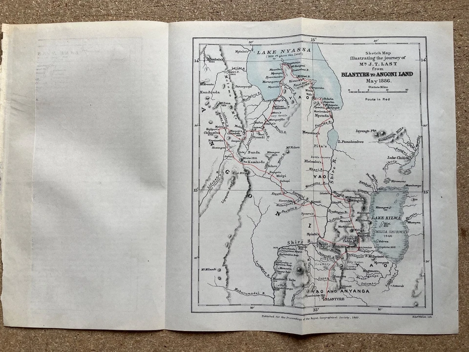 Antique map of country between Blantyre to Angoni Land Malawi 1887 - Image 2 of 4