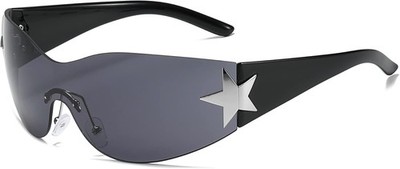 Y2K Sunglasses for Women Men, Fashion Shield Wrap Around Y2K Glasses Rimless