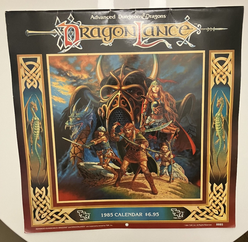 Super RARE! Adv Dungeons & Dragons DragonLance 1985 Calendar TSR #8885 AD&D
