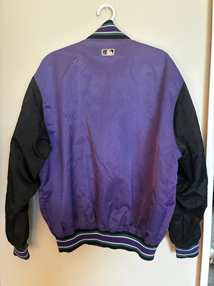 Vtg Rare MLB Arizona Diamondbacks Purple Starter Satin Bomber Jacket Men’s L - Image 4 of 4