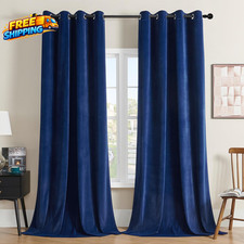 Royal Blue Velvet Curtains 90 Inch Curtains Luxury Grommet Blackout Curtain 2