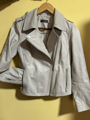 Mint Velvet cream leather jacket women biker leather jacket