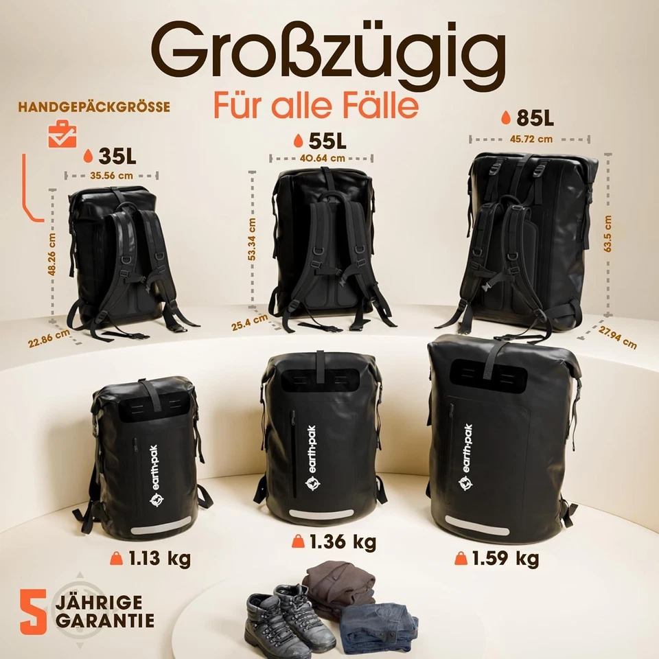 Ergonomischer Rolltop-Rucksack 35L/55L von Earth Pak -  mit Handyhülle - Bild 4 von 4