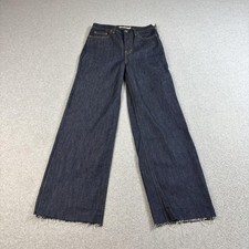 Levis Premium Ribcage Wide Leg Jeans Womens 26 Dark Wash Raw Hem High Rise READ