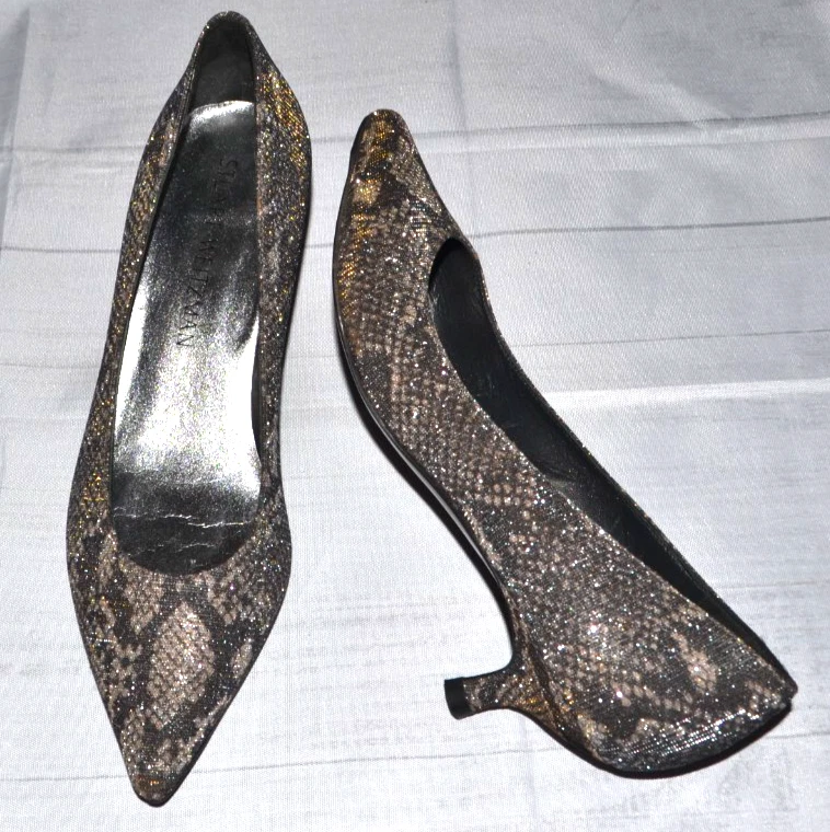 STUART WEITZMAN Sparkle Snake Leather ~Kitten Heel~Pump Heel Shoe NextToNew 5.5M - Image 3 of 4