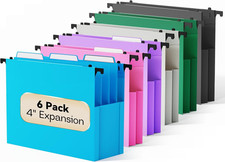 6 Pack Expanding Hanging File Folders Letter Size Plastic Filing Pockets
