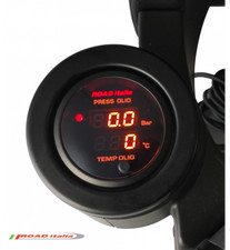 Manometro Strumento 52mm ROAD ITALIA Pressione+Temperatura Olio ALLARME PICCO