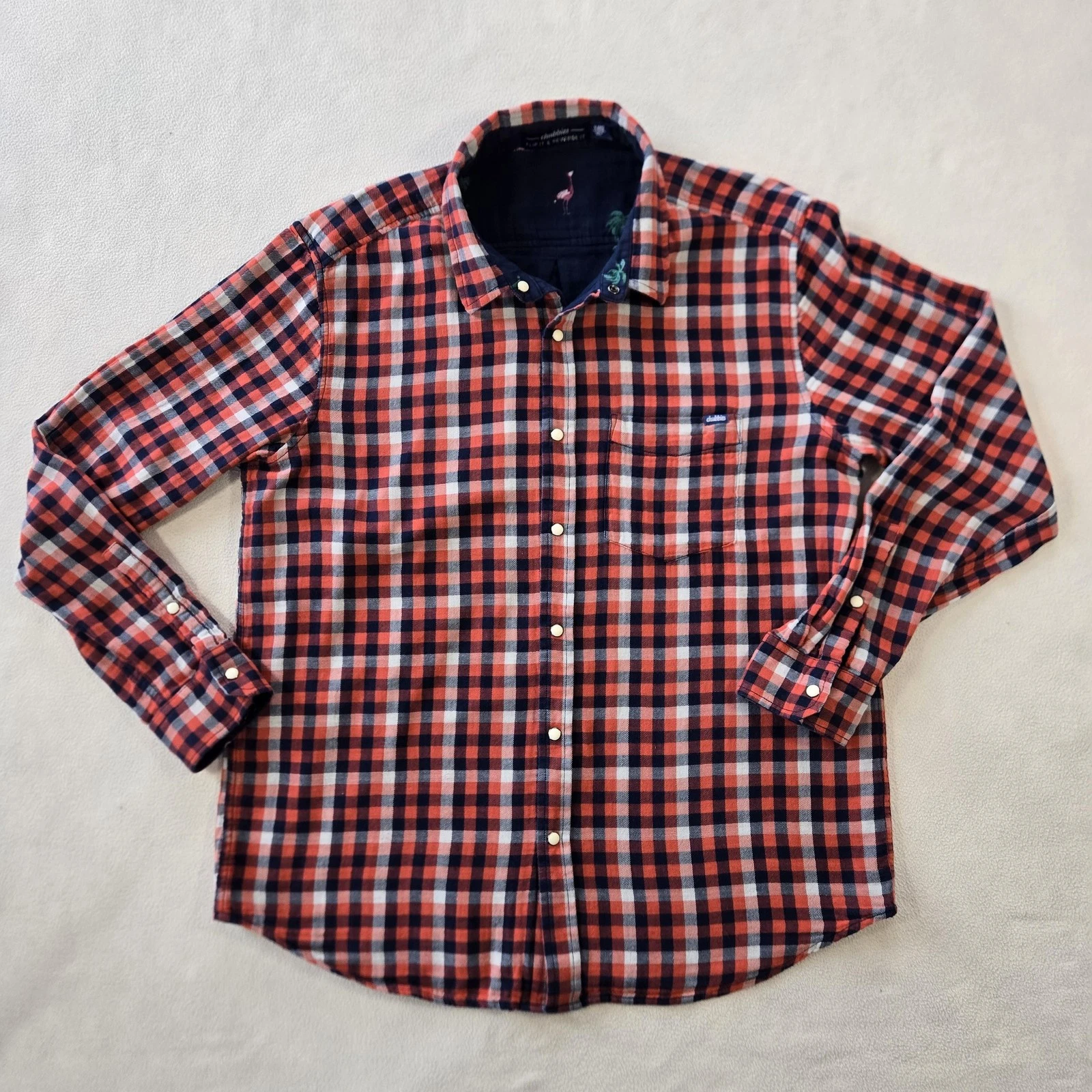 Chubbies Shirt Mens XL Multicolor Flannel Reversible Plaid Flamingo Palm Trees