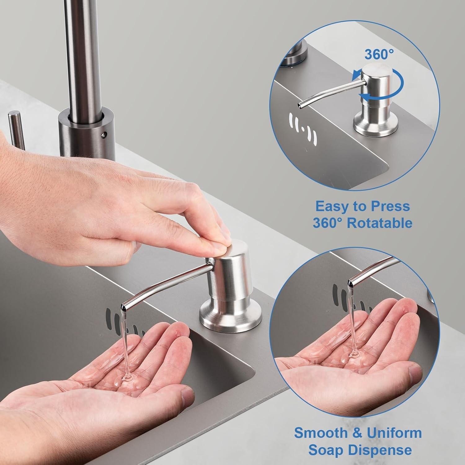 Soap Dispenser For Kitchen Sink Built In Brushed Nickel Pump With 47" Extension