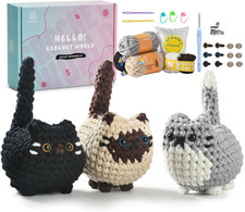 Crochet Kit for Beginners, Crochet Cat Beginner Crochet Kit for Adults, Amigurum