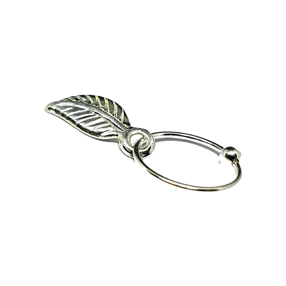 Anello naso piuma orecchino cerchio tragus elica etnico argento sterling 925 ... - Immagine 3 di 4