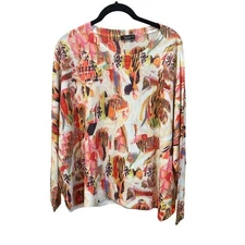 Inoah Abstract Print Long Sleeve Top Women's Small Multi Color Made in USA