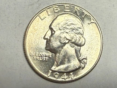 1941 satiny BU WASHINGTON silver U.S. quarter dollar. #kg13