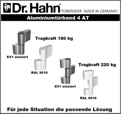 DR. HAHN Aluminium Türband Tragkraft 180 / 220 kg RAL 9016 weiß / EV1 eloxiert