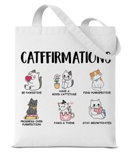 Catffirmations Canvas Tote Bag for Women Cute Cat Medium,