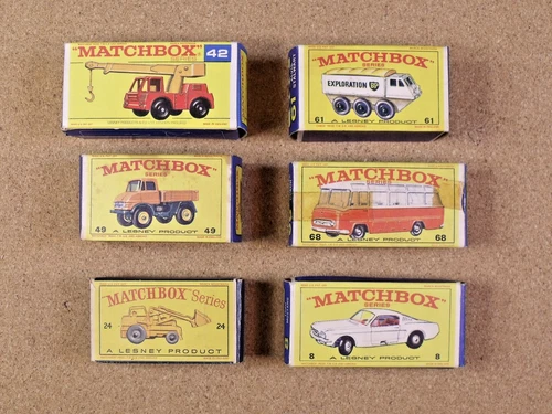 6 ORIGINAL BOXES FOR OLD VINTAGE LESNEY MATCHBOX VEHICLES LOT 2