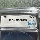 1951 S Rosevelt Dime Coin, iCG Slab MS66 FB Silver