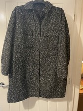 M&s Black Mix Coat / Shacket Size X Large Button Up Closure Mid Length Split Hem