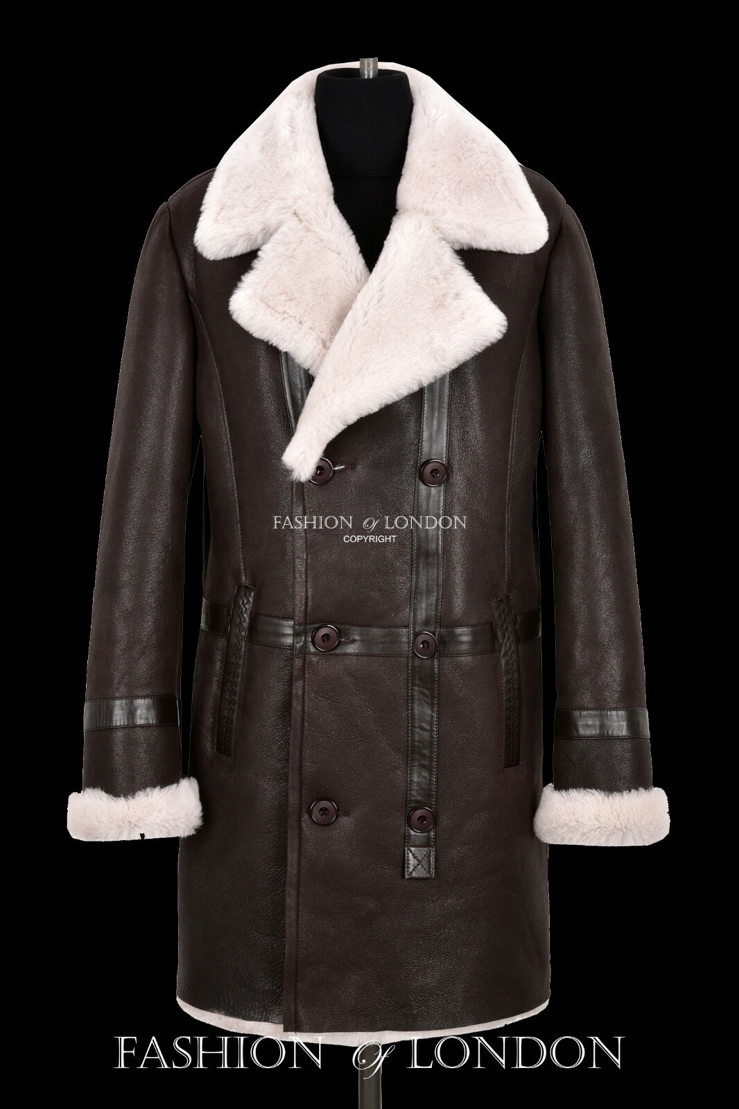 ALTRA Cappotto di pelliccia uomo pelle di pecora doppio petto marrone inverno lungo shearling cappotto di pea