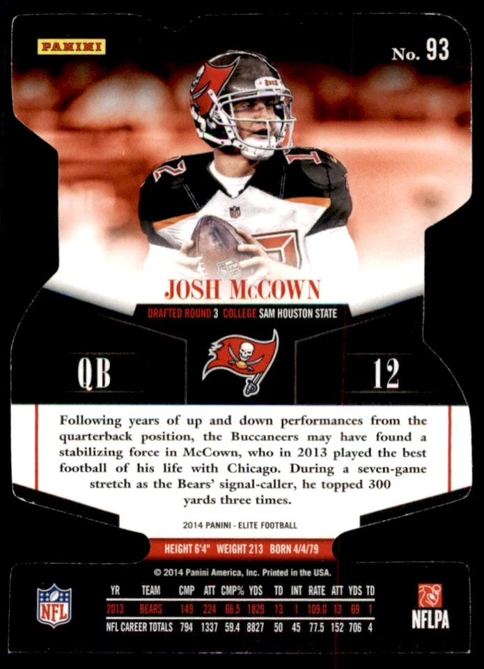 Panini Elite Status Josh McCown 2014 08/12 Buccaneers #93 *Noles2148* Foto 2 de 2