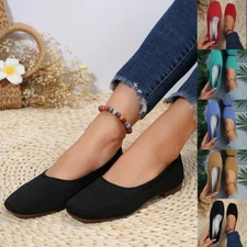 Womens Flats Ballet Shoes Slip on Comfortable Soft Casual Dress Shoes Square New