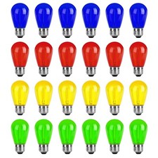 24-Pack S14 Colored LED String Light Bulbs Replacement, E26 Base 1W Plastic S...