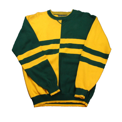 VTG Croft & Barrow Medium Sweater 100% Cotton Color Block Green & Yellow
