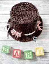 crochet handmade baby hat bucket fishing brim 0-3 months newborn dark brown new